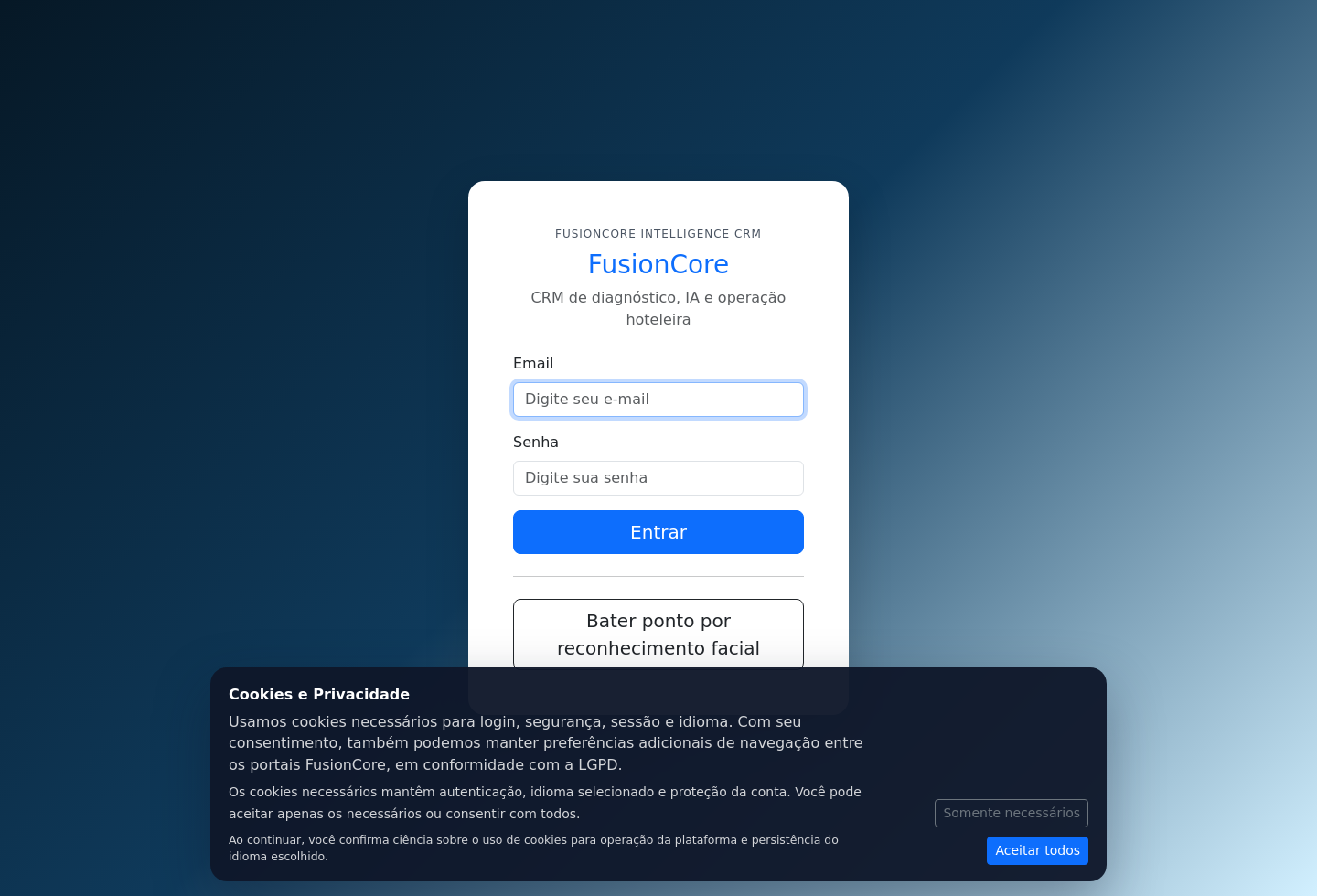 Screenshot real da tela de login do App FusionCore