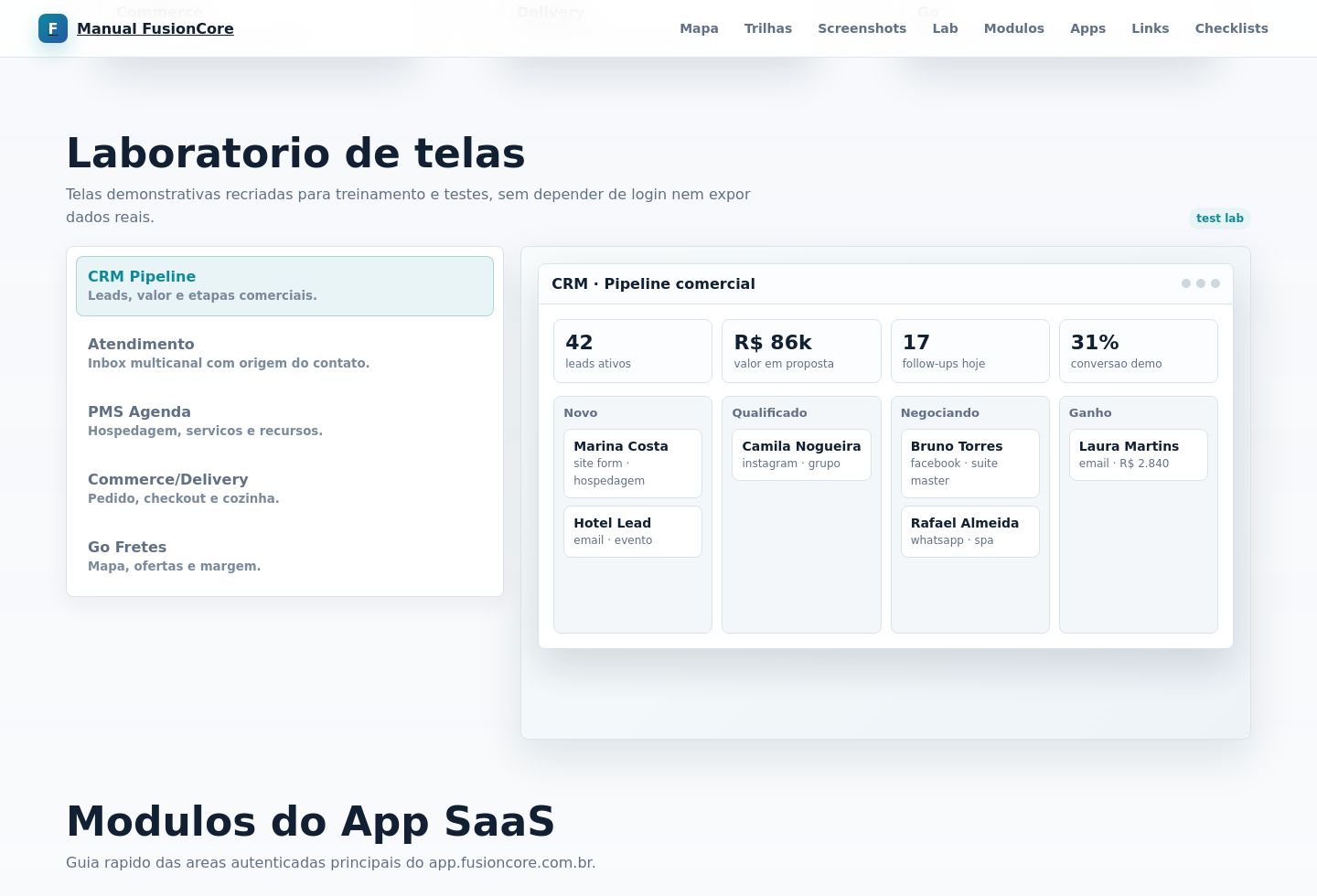 Screenshot do laboratorio de telas de teste