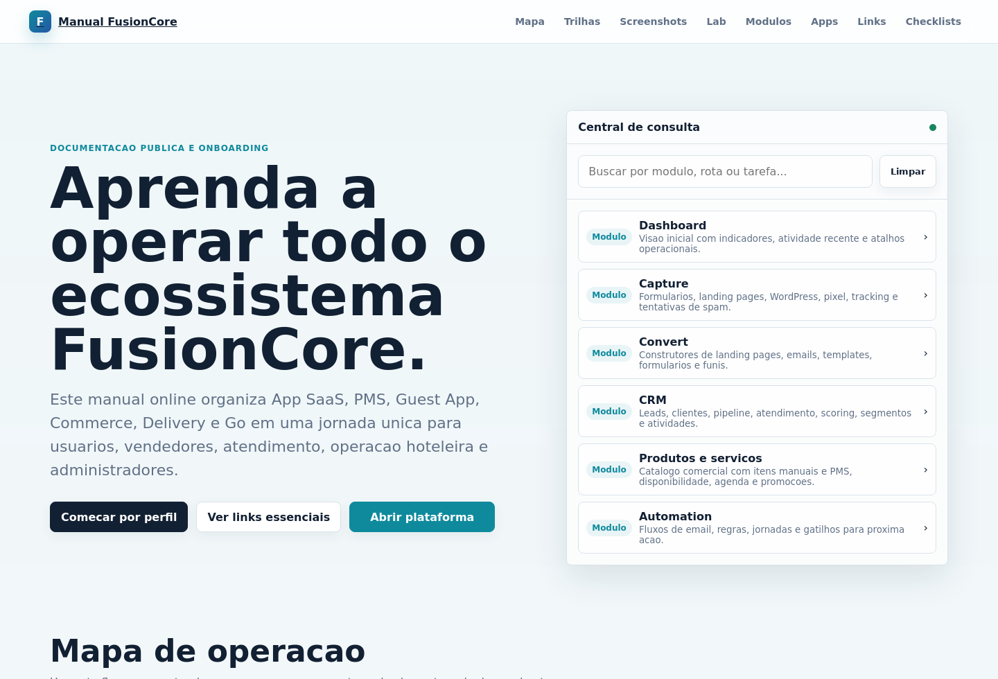 Screenshot real do manual online FusionCore